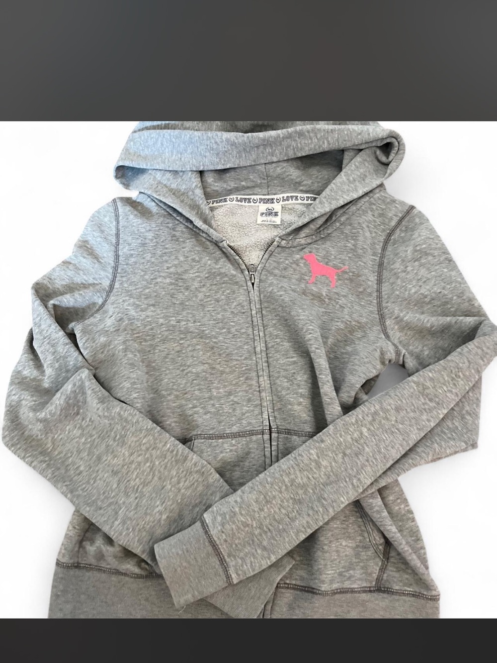 PINK Victoria's Secret Girls' Grey Zip Hoodie with Pink Dog Logo